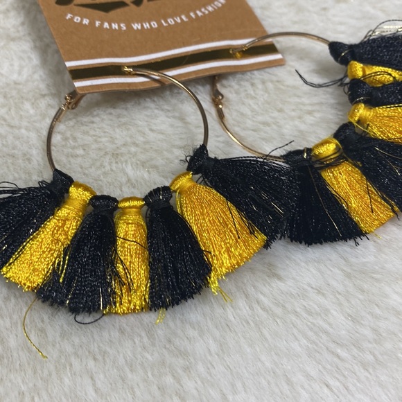 Black and Yellow Tassel Hoop Earrings - Picture 2 of 4